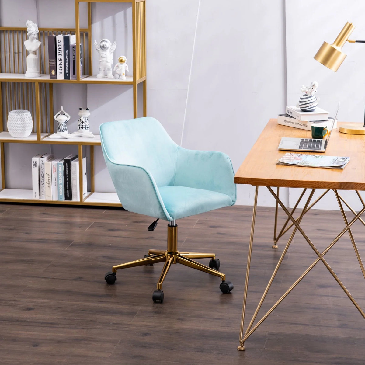 Aqua Light Blue Velvet Adjustable Height Office Chair Y800