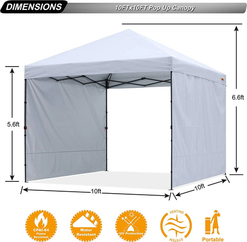 10ft x 10ft Pop up Canopy Tent with 2 Side Walls, White B980