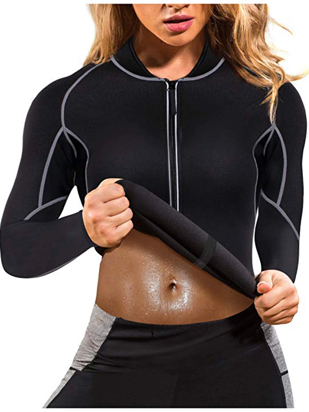 Women's Neoprene Sauna Vest Waist Trainer Corset Long Sleeves Gym Hot Sweat Suit Workout Body Shaper S87422