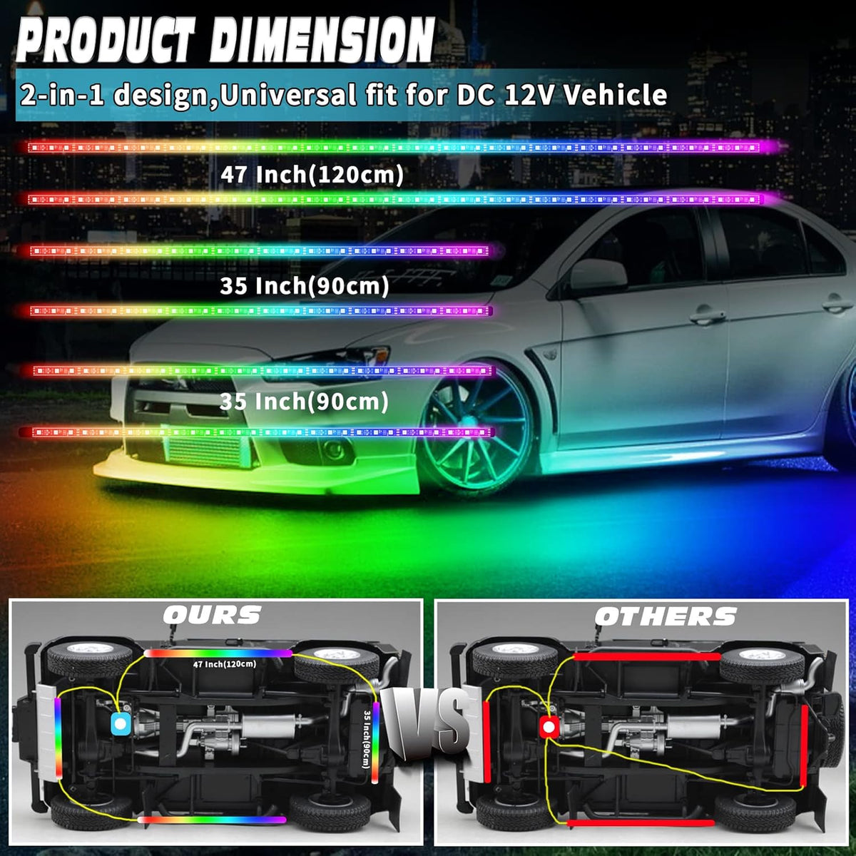 6PCS Dimmable RGB Car Underglow Lights with APP Control C228274