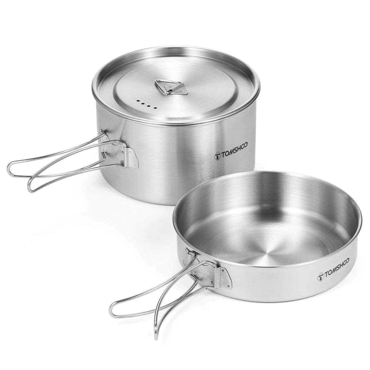 2pcs Stainless Steel Camping Cookware Set with Mesh Carry Bag B58496