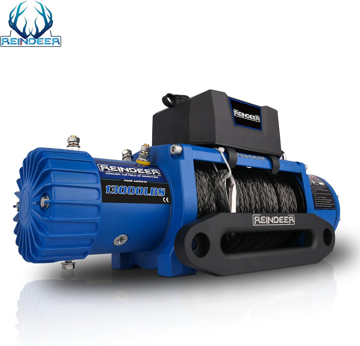12V 13000 lb Electric Winch Synthetic Rope with Hawse Fairlead Waterproof IP67 D6147