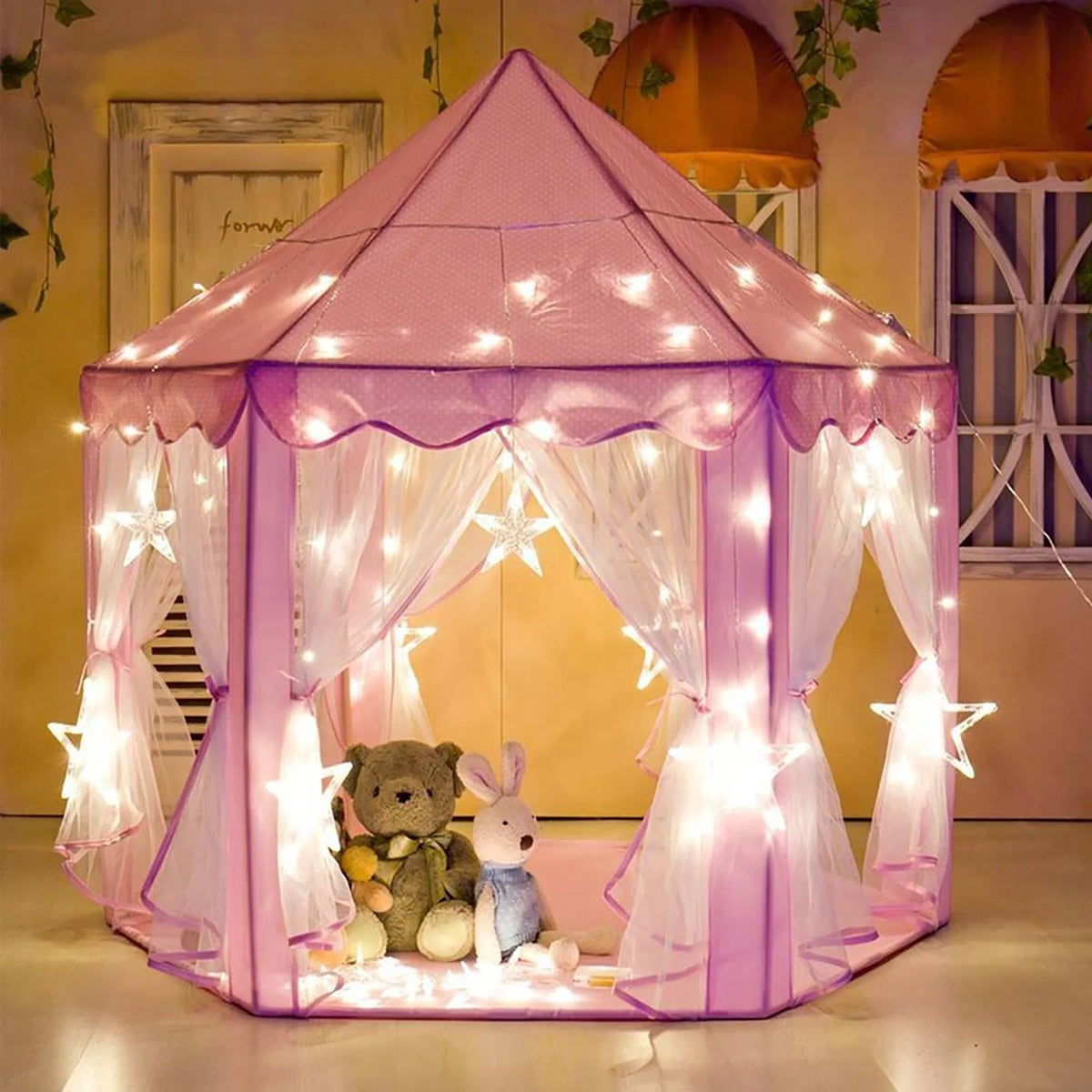 Pink Castle Play Tent with Led Lights E4959