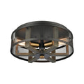 3-Light Flush Mount in Weathered Oak and Aged Brass with Matte Black Metal X389978