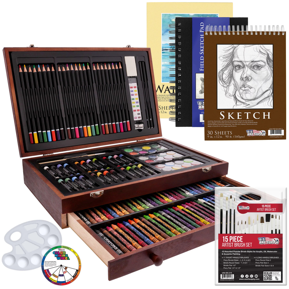 162-Piece Wood Box Art Painting and Drawing Set Y9543