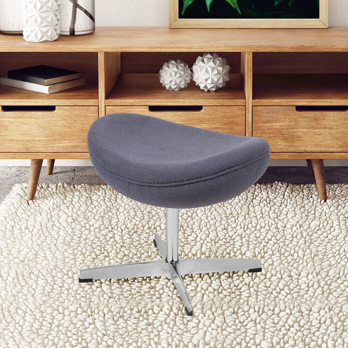 Gray Fabric Saddle Wing Ottoman D691