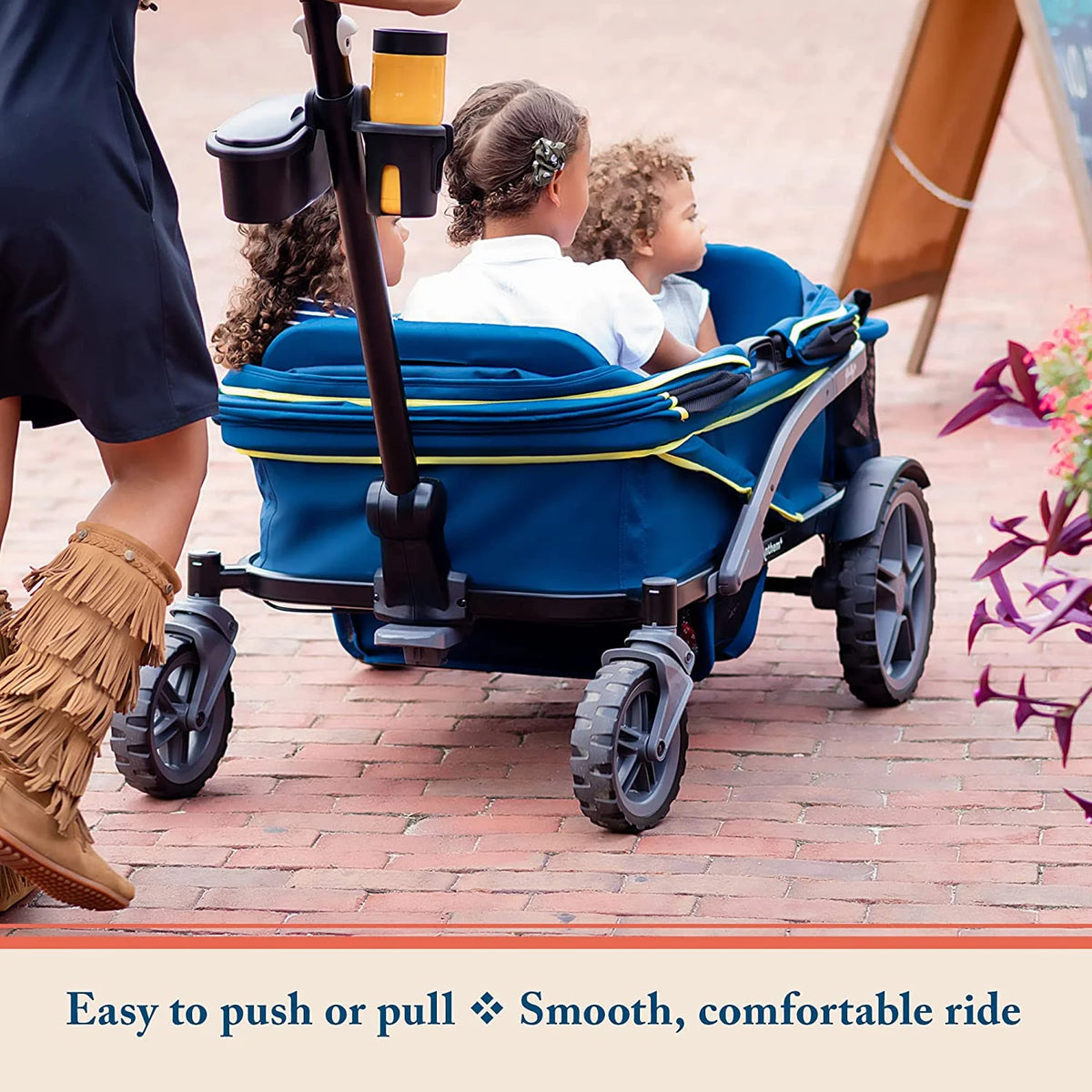 4-Seater Wagon Stroller with Rugged Wheels and Removable Canopy H6341