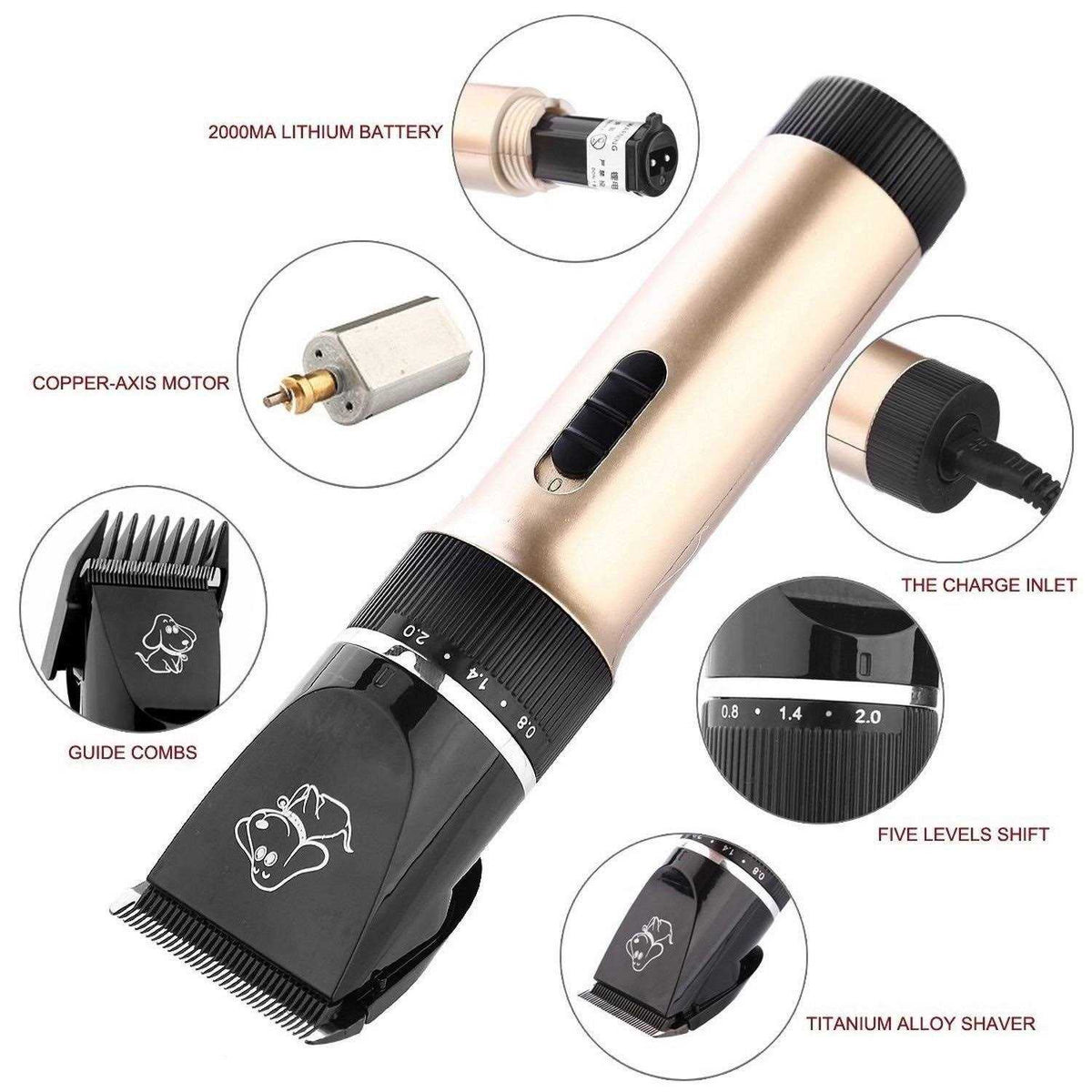 Low Noise Rechargeable Cordless Pet Clippers Grooming Kit with Storage Bag I8579