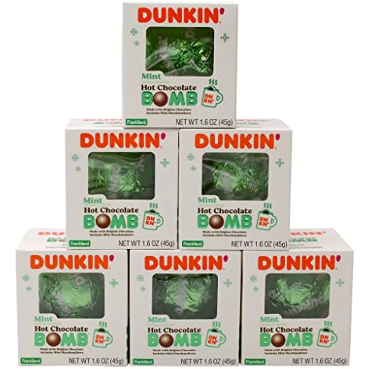 Mint Hot Chocolate Bomb Pack Of 6 Belgian Milk Chocolate with Mini Marshmallows 1.6 Ounce M718