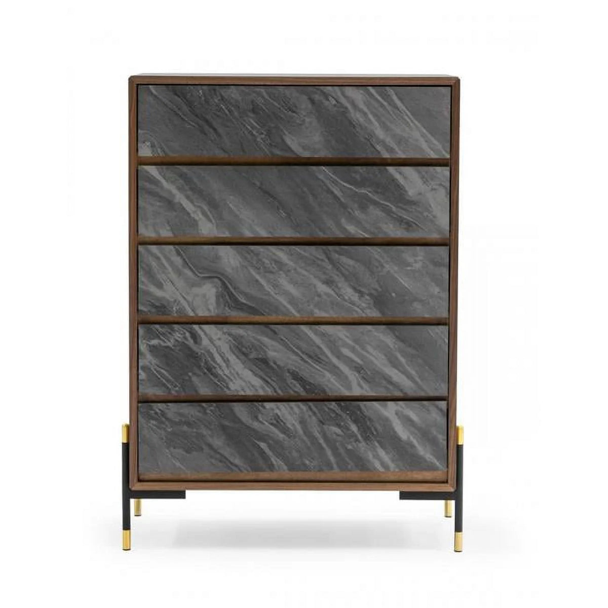 Walnut & Gray Manufactured Wood Five Drawers Chest G7437
