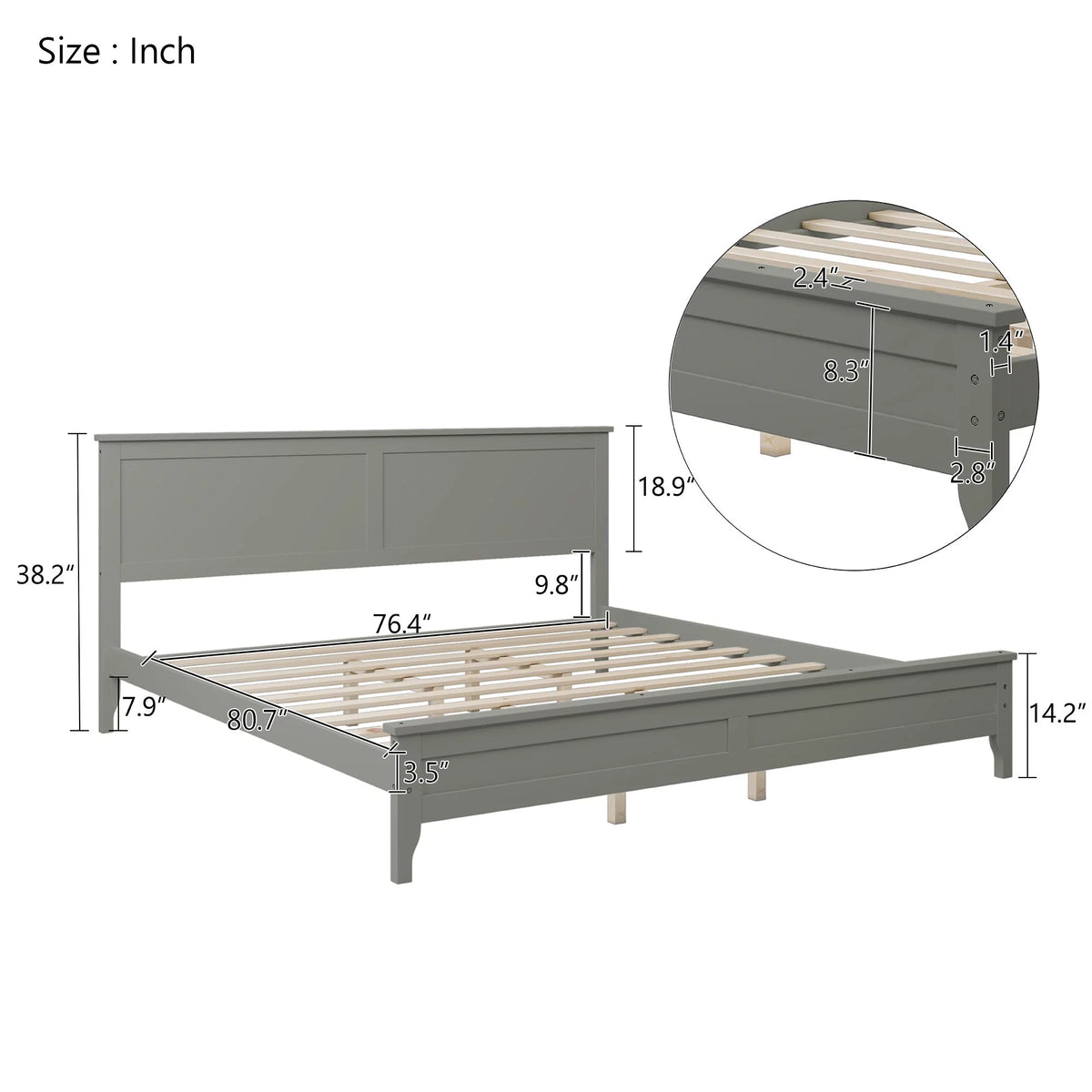 Solid Wood King Platform Bed N320