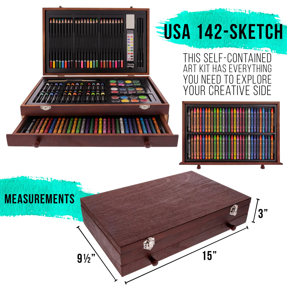 162-Piece Wood Box Art Painting and Drawing Set Y9543