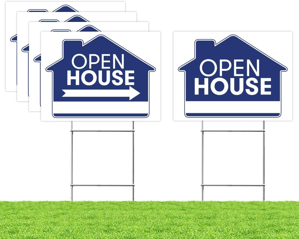 5 Double Sided Blue Property Yard Sign Bulk Pack with 5 Heavy Duty Rust Free H Wire Stakes, 18”x 24”, Pack of 2 R275