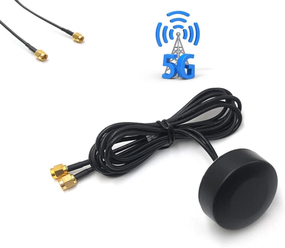 5G LTE Puck Antenna MIMO Omni-Directional with Dual-Diversity SMA Male Connectors with 15′ Cables, Pack of 2 K662236