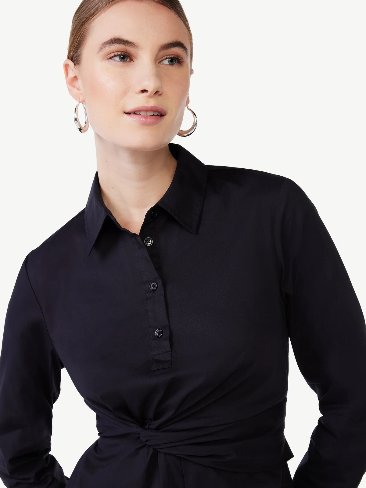 Women's Poplin Midi Shirt Dress with Long Sleeves C78863