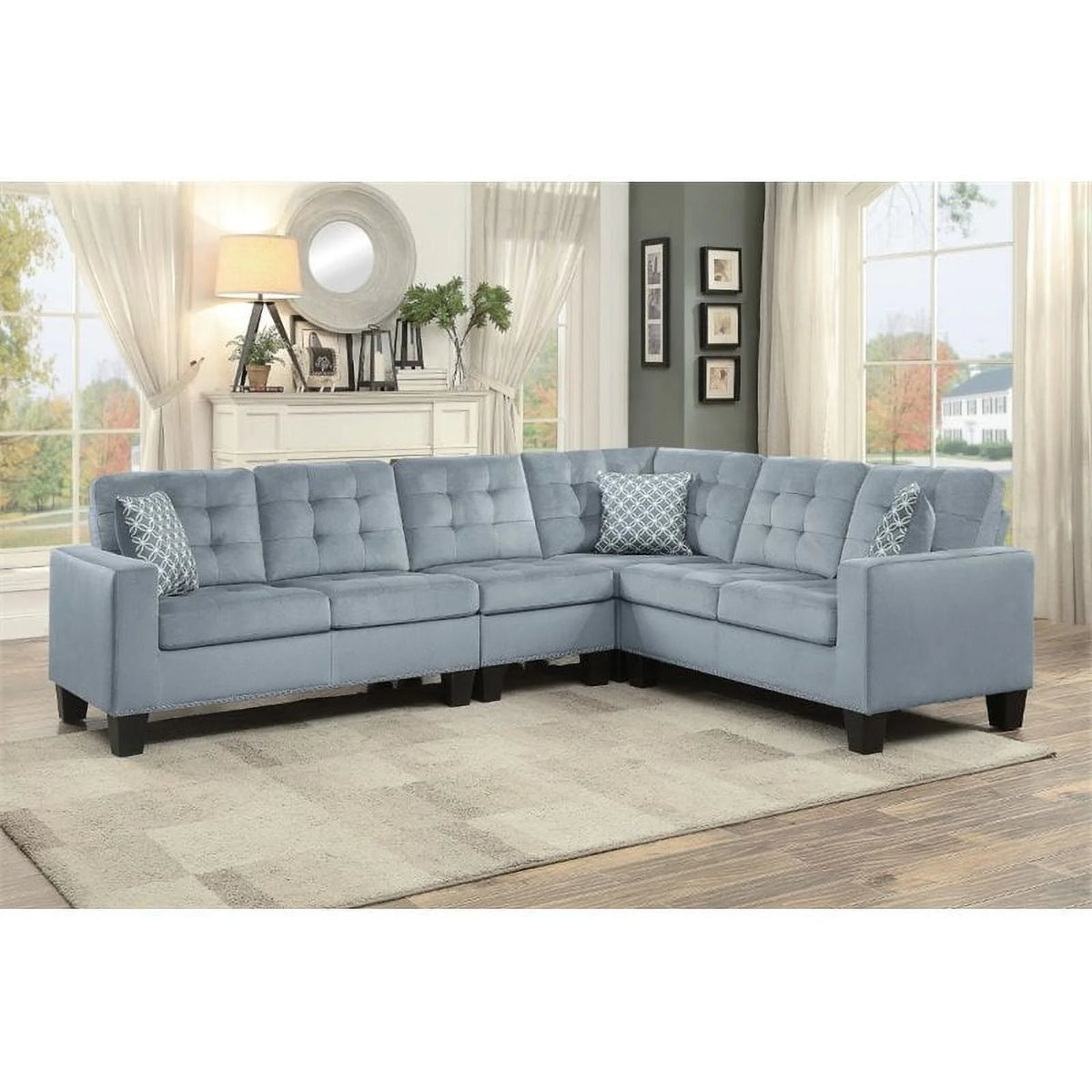 Gray Microfiber Reversible Sectional R396