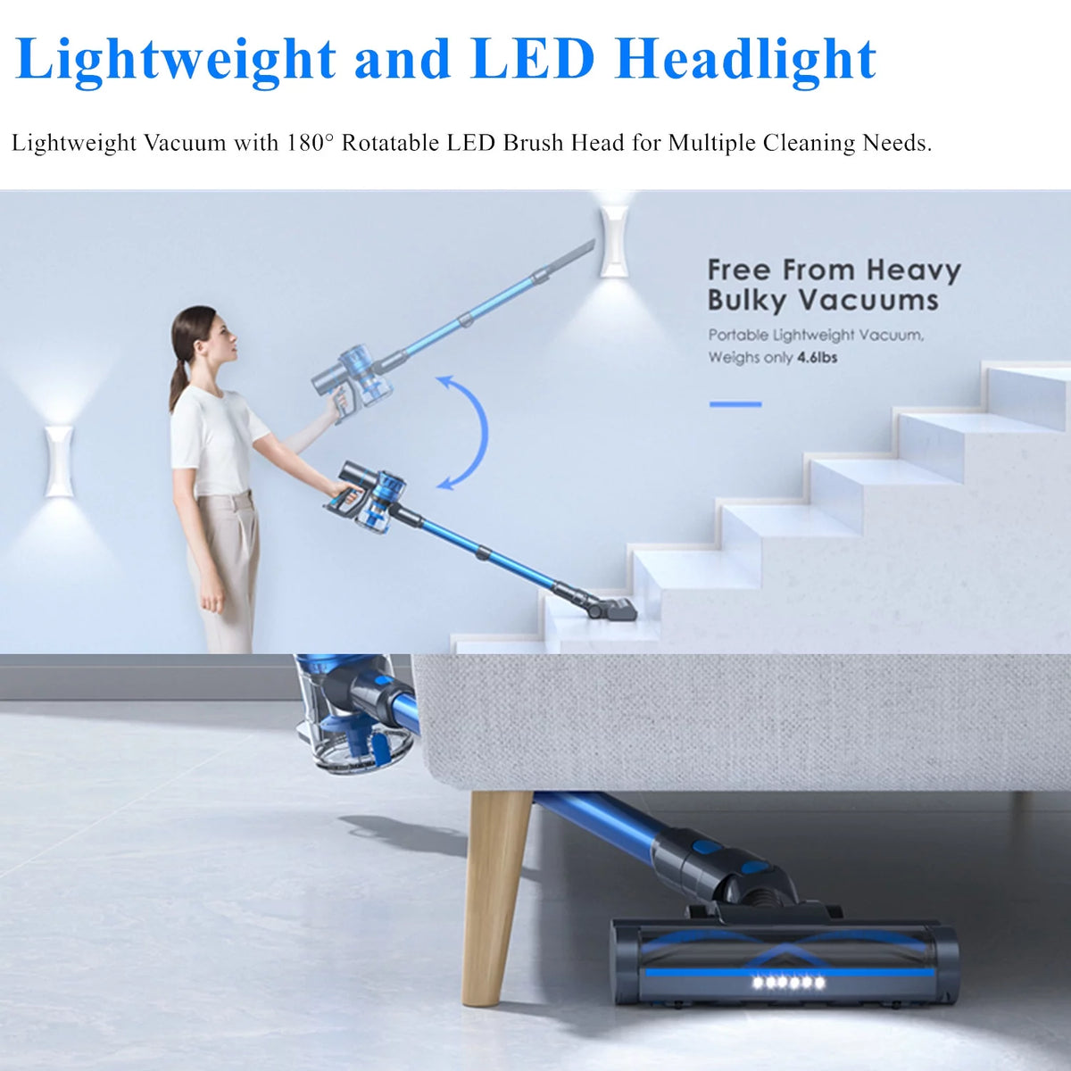 Cordless Stick Vacuum Cleaner Blue W393