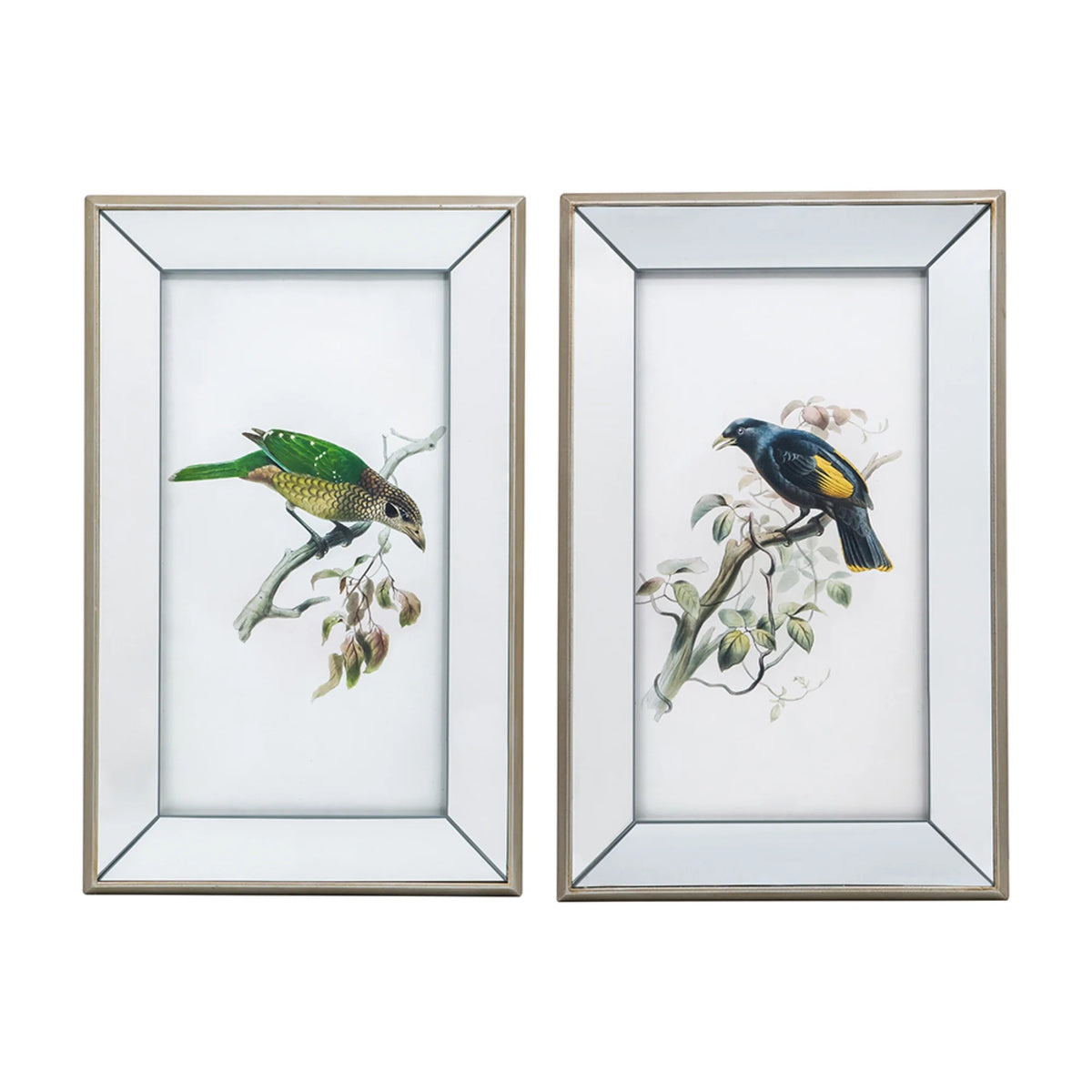 Rectangular Birds Mirror Frame Wall Art 15" x 24" 2ct P18404