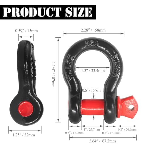 2 Pcs 1/2" D Ring Shackle 12 Ton with 5/8" Pin Z844249