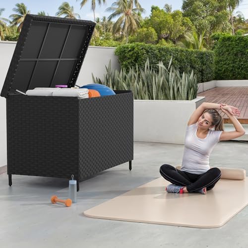 230 Gal Black All-Weather Wicker Outdoor Storage Box M647