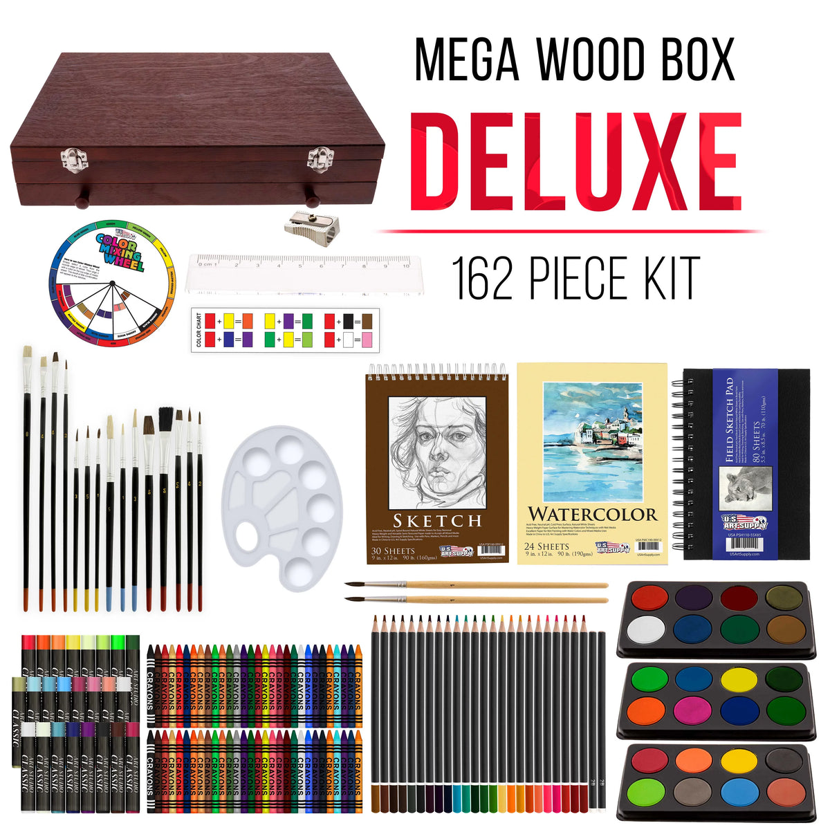 162-Piece Wood Box Art Painting and Drawing Set Y9543