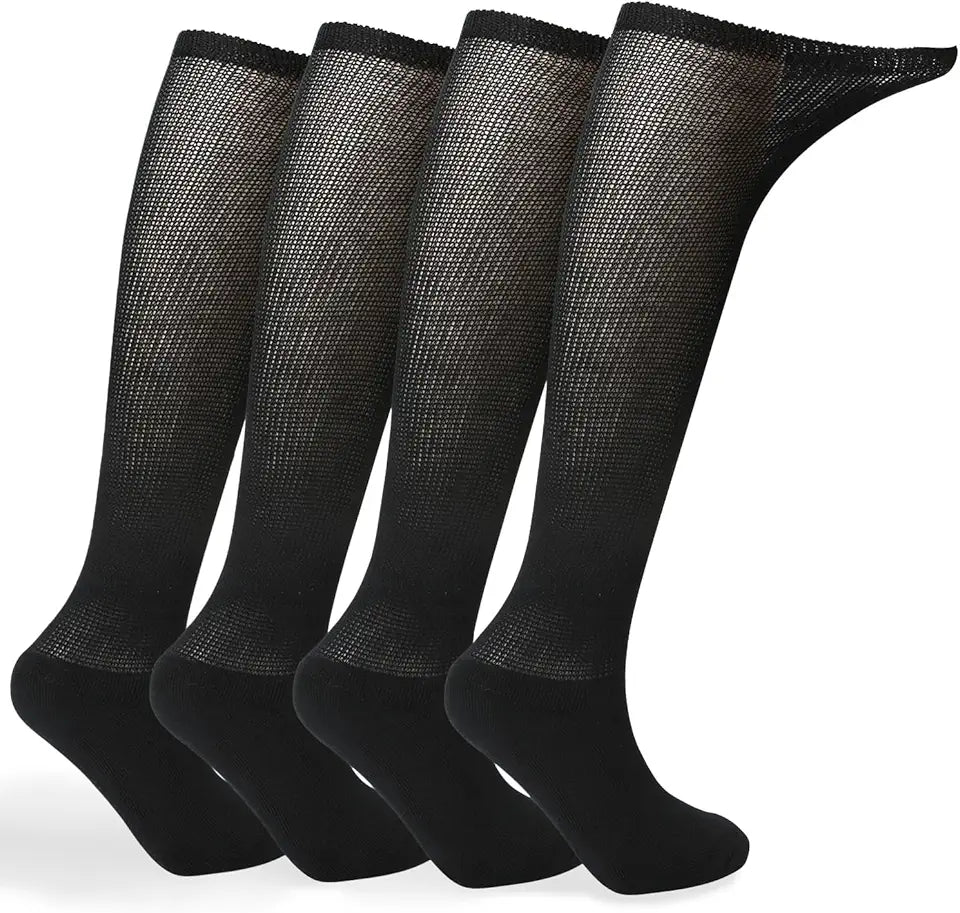 4 Pack Men’s Extra Wide Non-Binding Over The Knee Socks with Cushioned Sole V629517