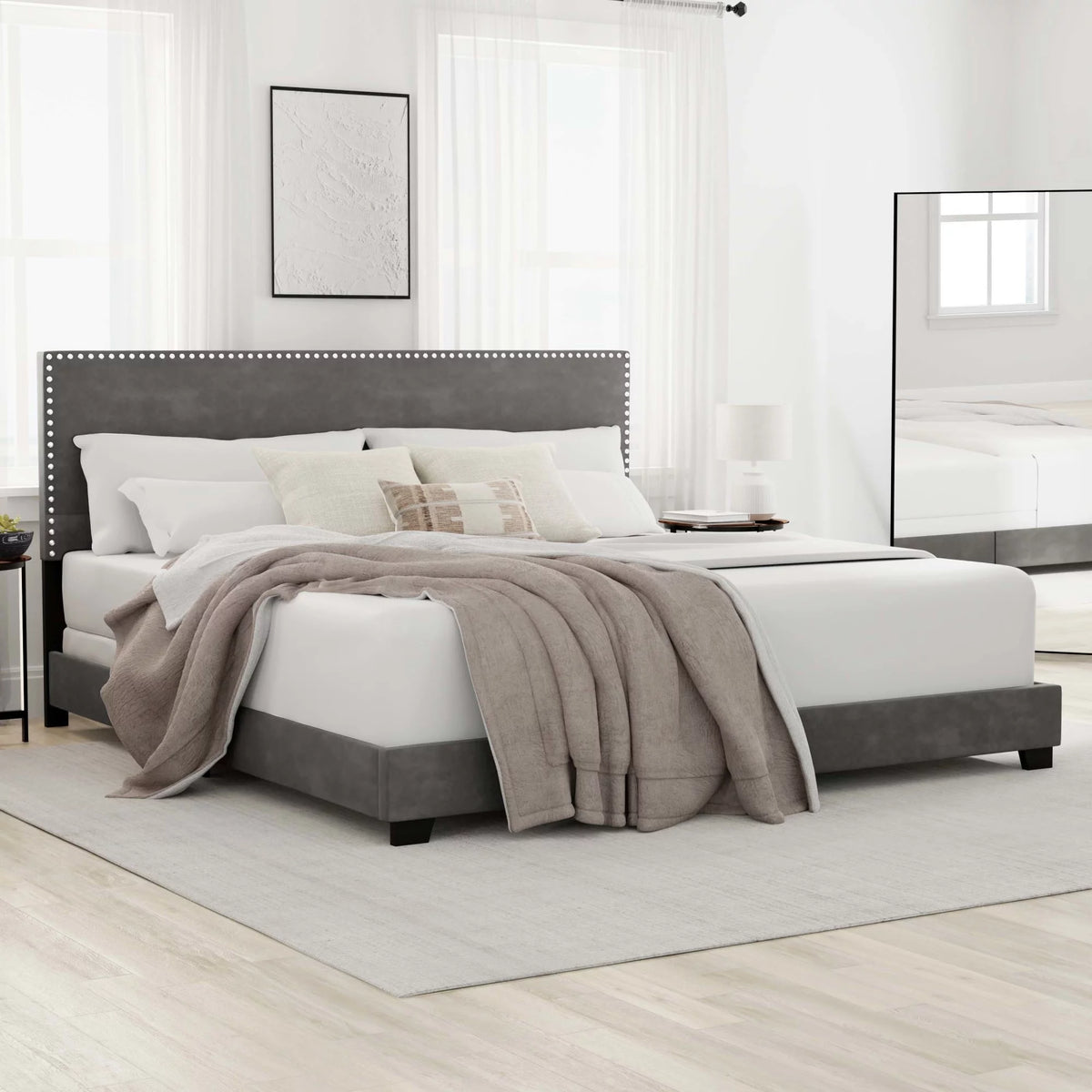 Charcoal Fabric Upholstered Queen Bed D5904