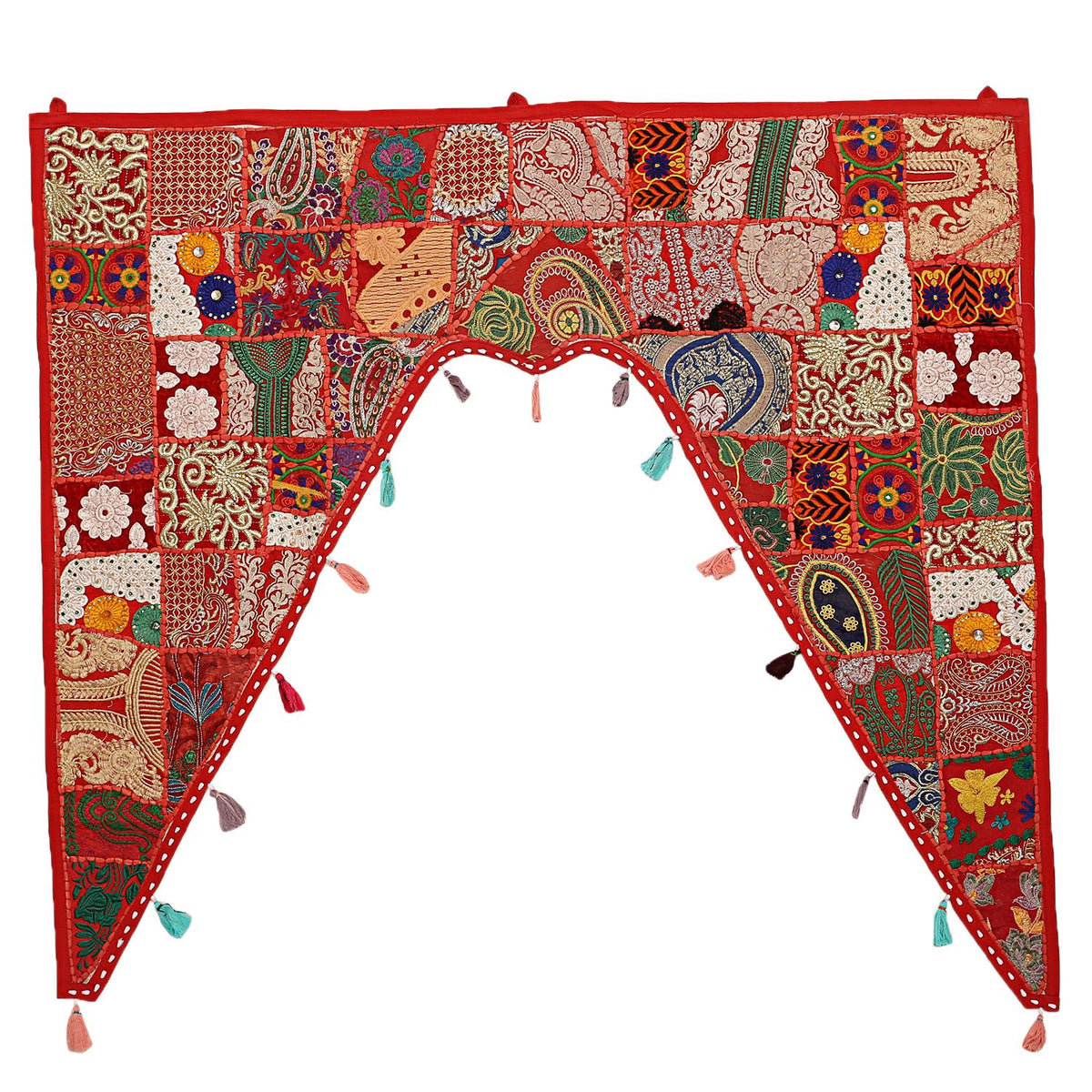 Indian Cotton Embroidered Patch Work Floral Swag Curtain Topper, 45 x 41 Inches Z479