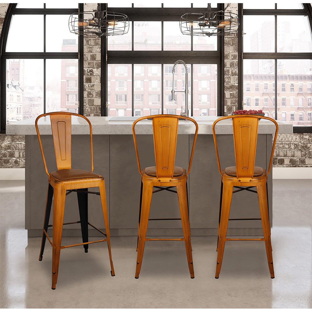 30 inch High Back Bar Stools Set of 6 Vegan Leather Seat W535399