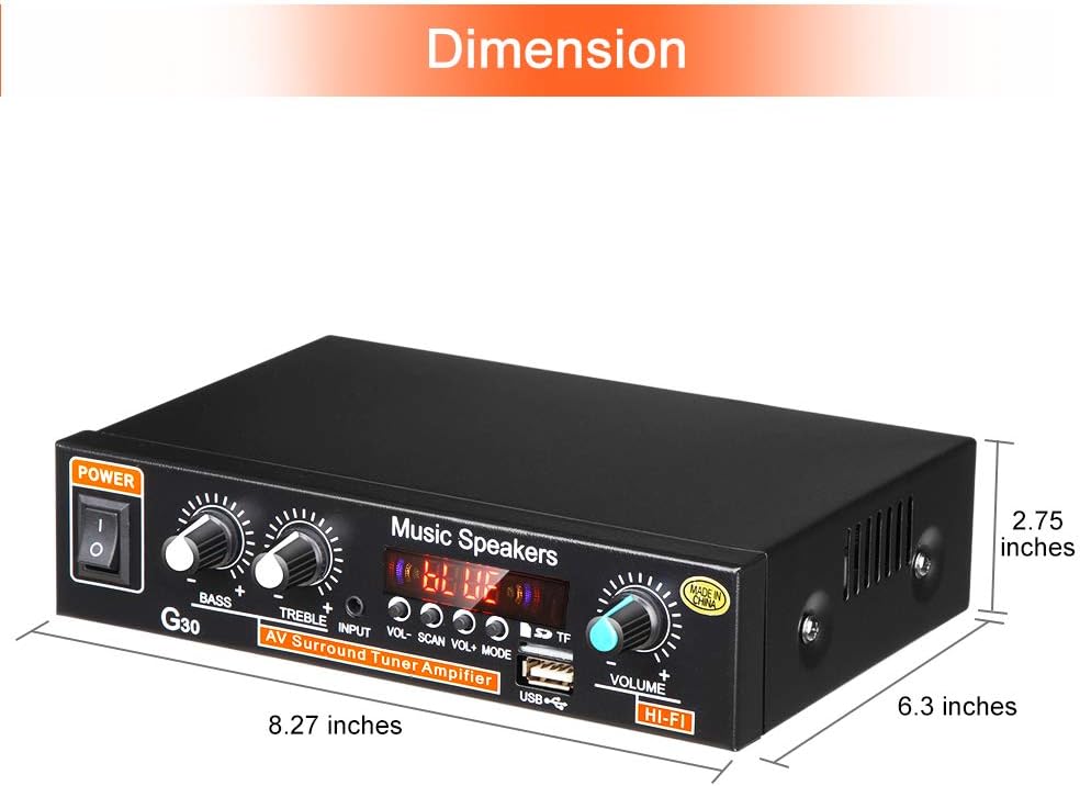 2 x 45W Mini Hi-Fi Amplifier Dual Channel Stereo with Bass and Treble Control G7330