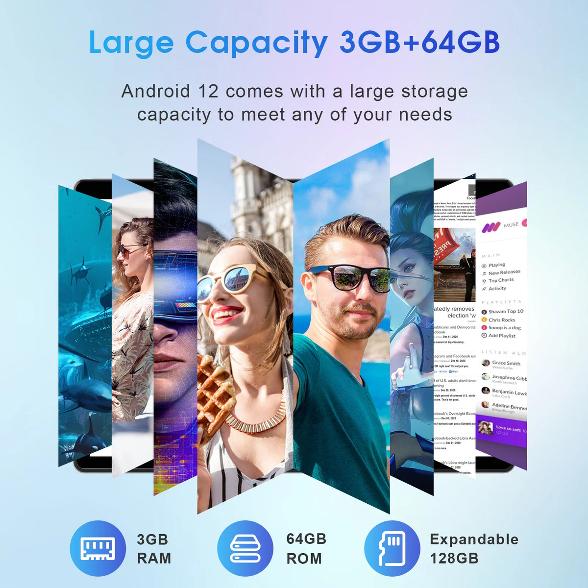 10 inch Android 12.0 Tablet 3GB RAM 64GB Storage Quad-Core 6000mAh W89748