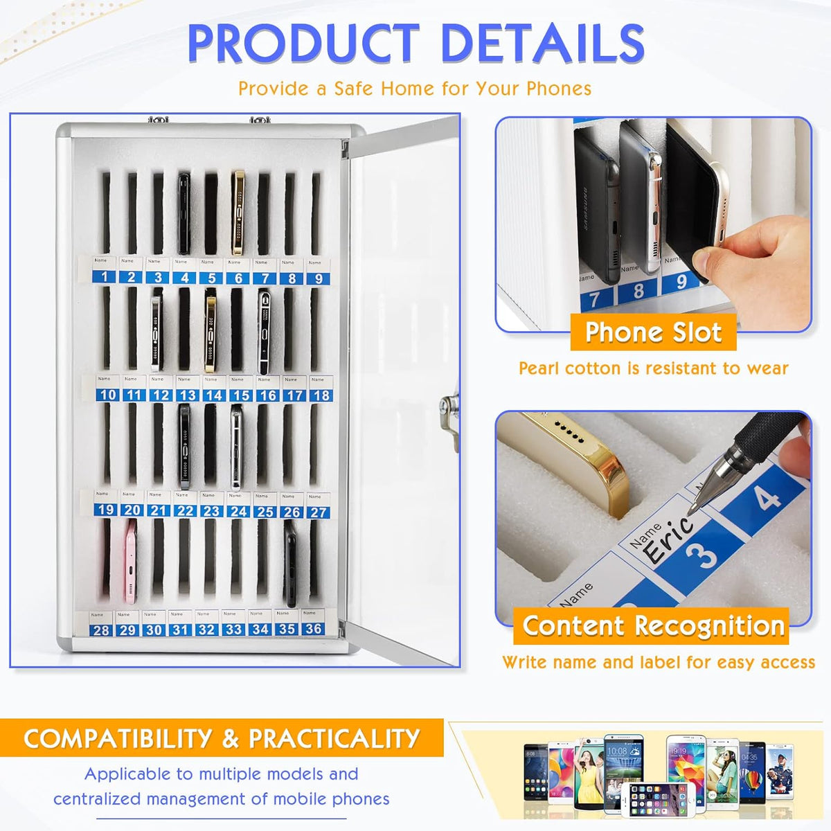 36 Slots Aluminum Alloy Pocket Chart Storage Cabinet E620944