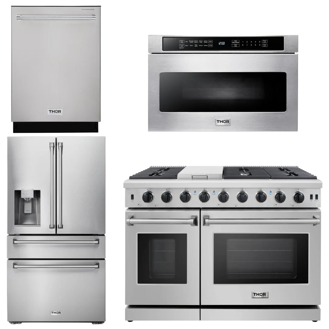 48 Gas Range, Dishwasher, Refrigerator with Water and Ice Dispenser, Microwave I5865
