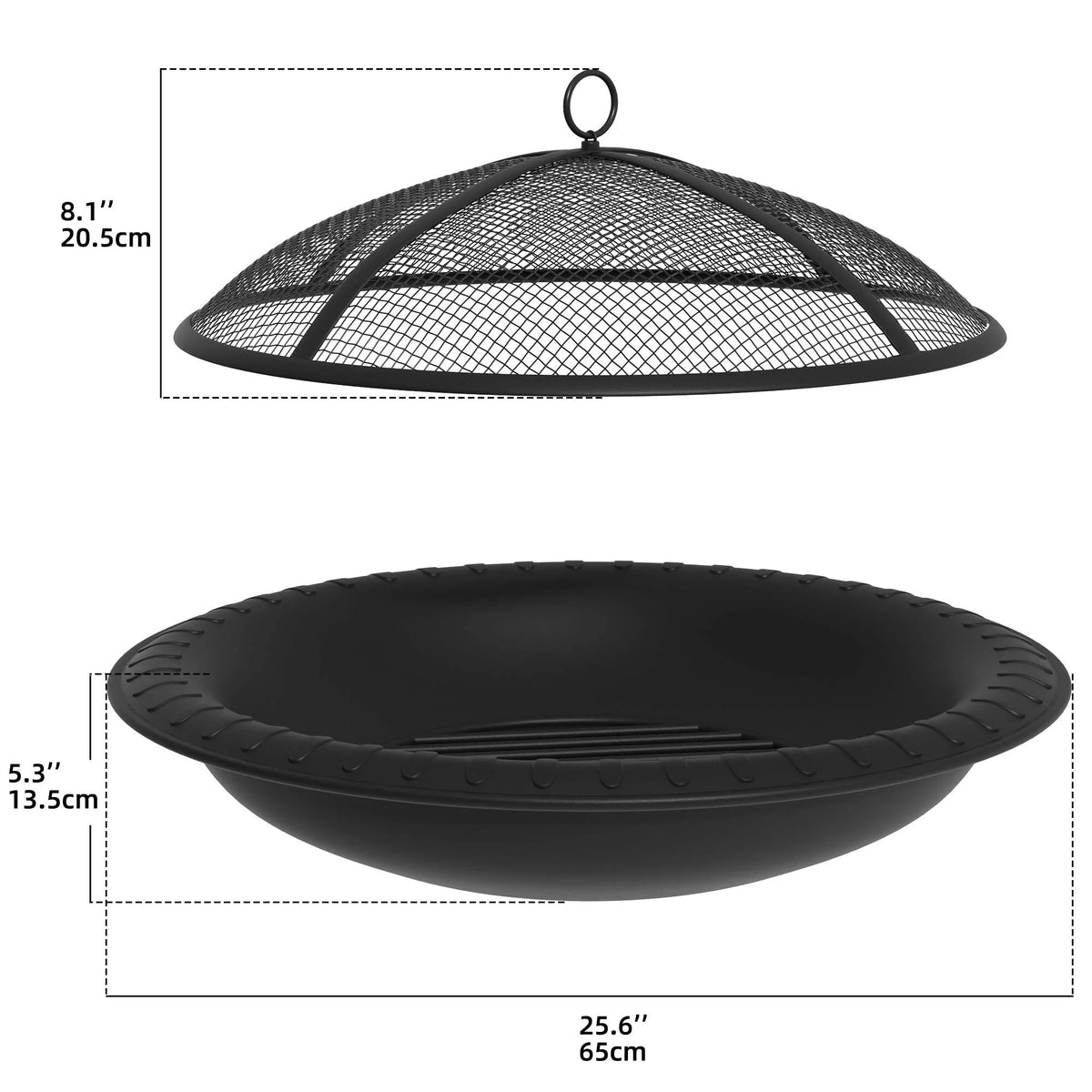 25" Wood-Burning Fire Pit Bowl with Spark Screen and Poker L1639