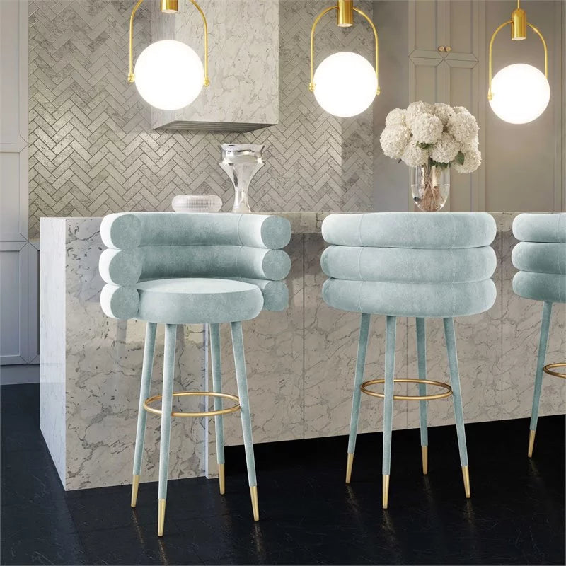Velvet Bar Stool in Sea Foam Green & Gold Set of 3 A51616