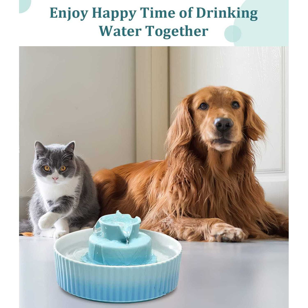 Ceramic Cat Water Fountain, 2.1 L Drinking Fountain Bowl N31396