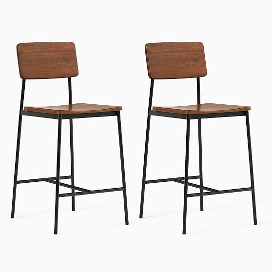 Rustic Counter Stool, Walnut, Antique Bronze, Set of 2 H37789
