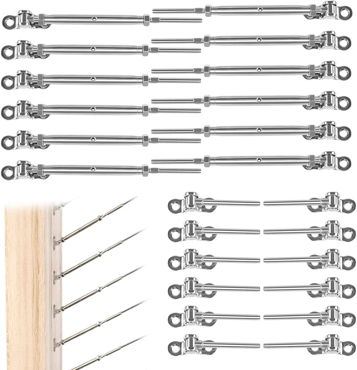 12Set Cable Railing Kit 1/8 T316 Stainless Steel Angle 180° Adjustable G93917