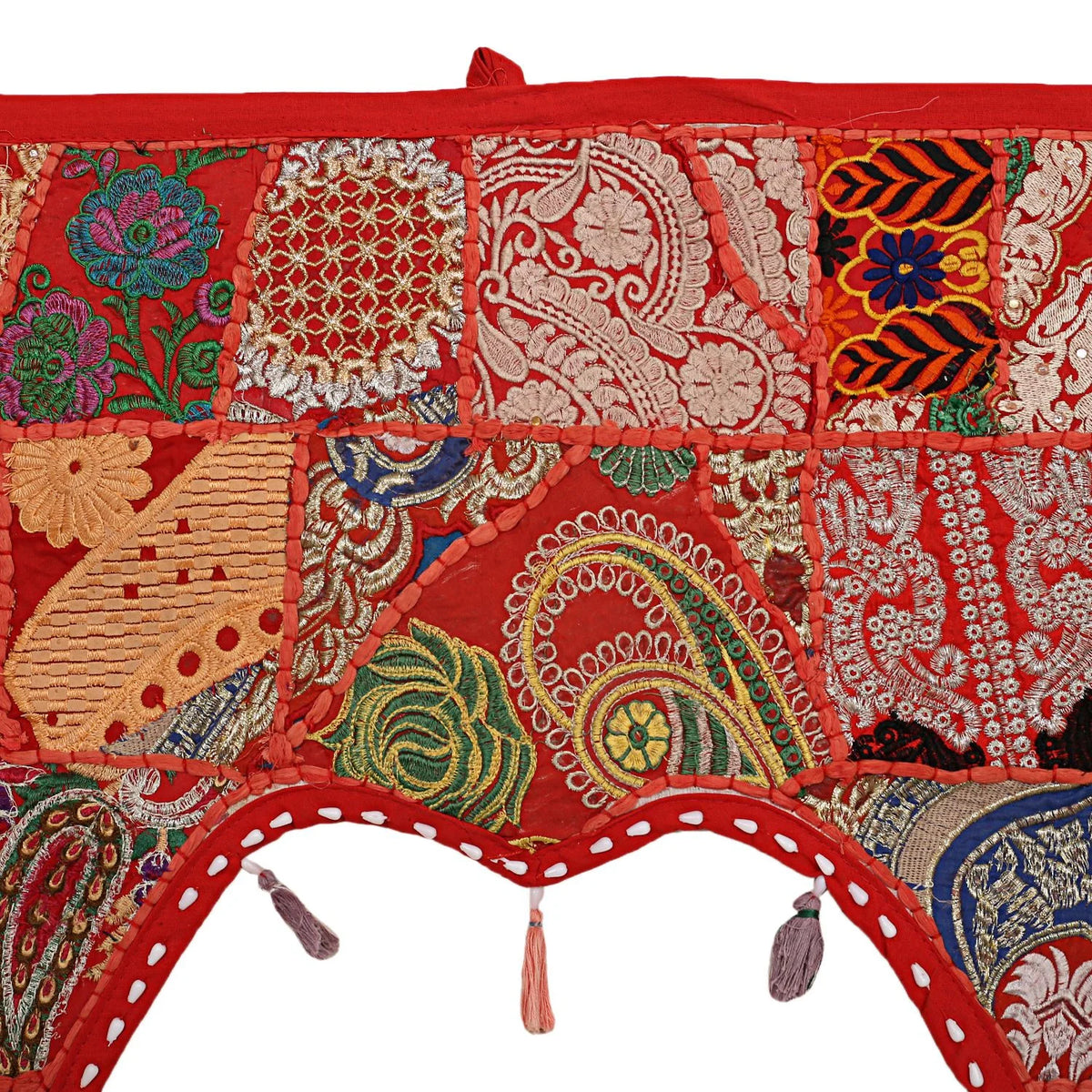 Indian Cotton Embroidered Patch Work Floral Swag Curtain Topper, 45 x 41 Inches Z479