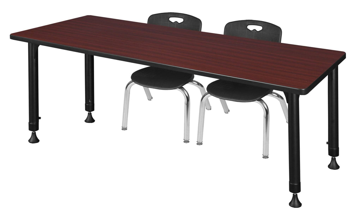 72x22 x 30x22 Height Adjustable Classroom Table - Mahogany & 2 Stack Chairs - Black N651