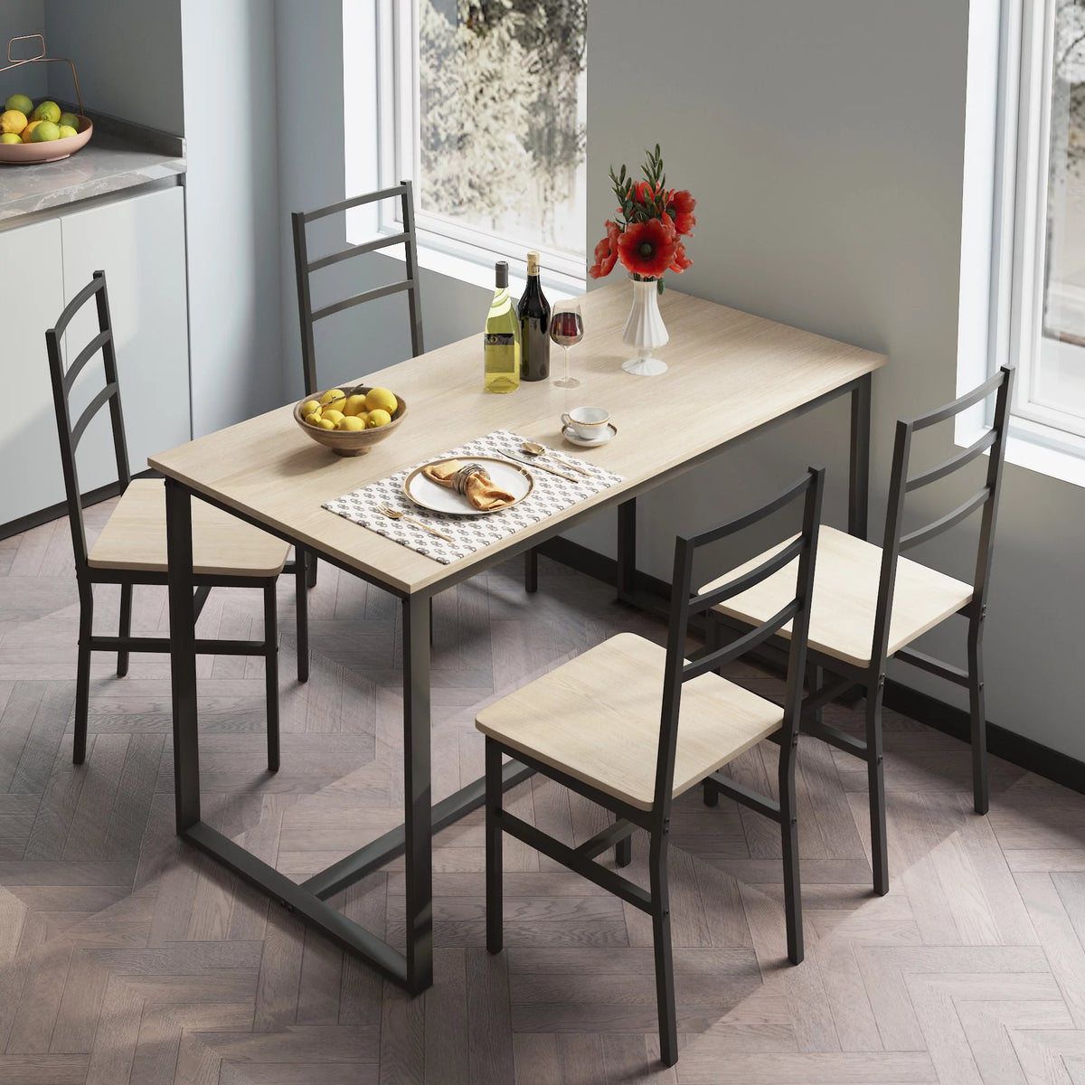 5 Piece Wooden Dining Table Set with 4 Chairs X895