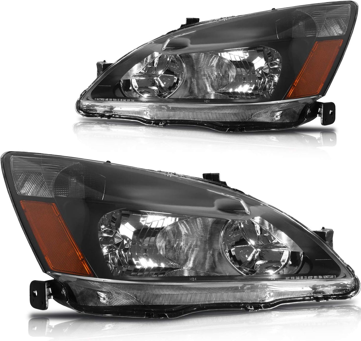 Headlight Assembly Pair Black Housing Amber Reflector Clear Lens E83566