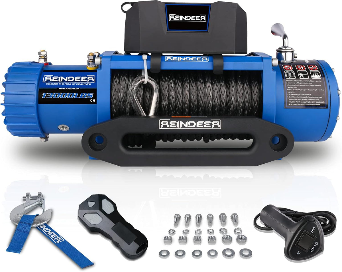 12V 13000 lb Electric Winch Synthetic Rope with Hawse Fairlead Waterproof IP67 D6147