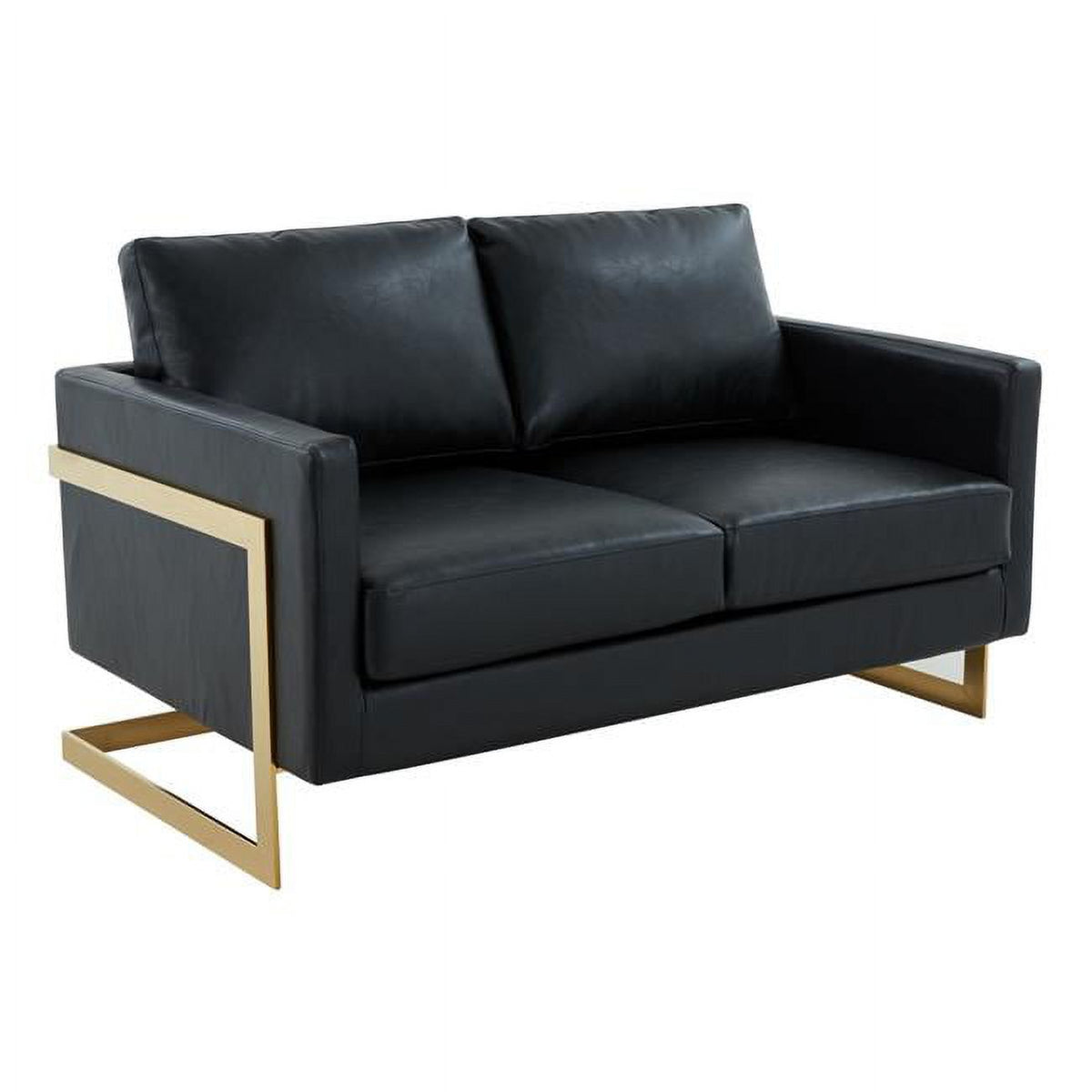 Black & Gold Upholstered Leather Loveseat W331