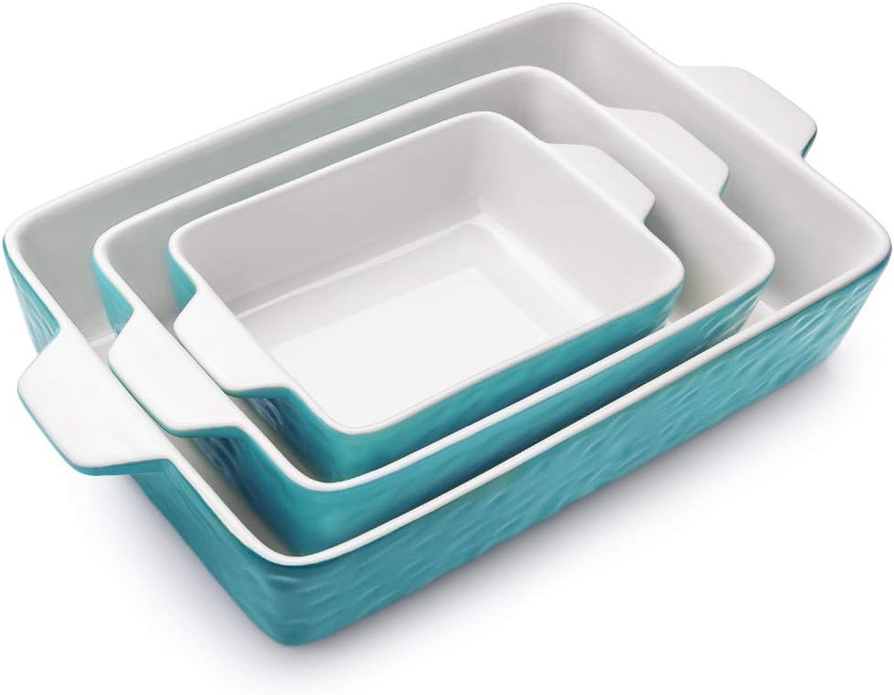 3 PCS Rectangular Ceramic Glaze Baking Dish Set E98113