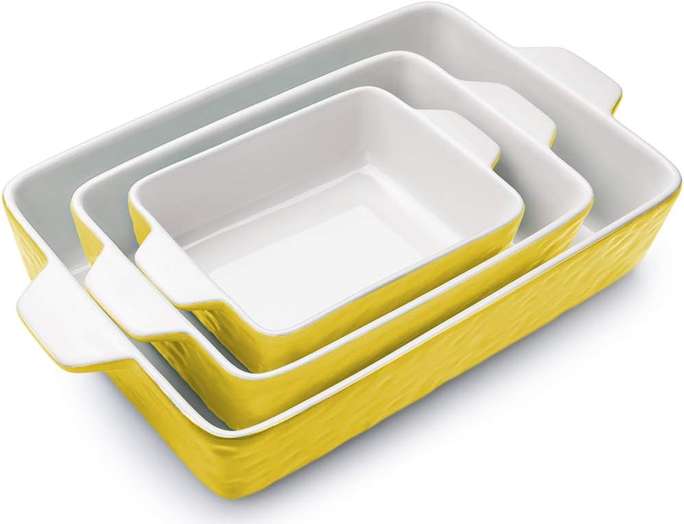 3 PCS Rectangular Ceramic Glaze Baking Dish Set E98113