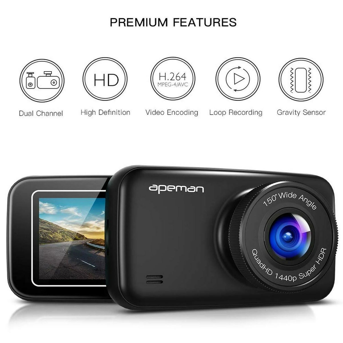 1440p 1080p Dual Dash Cam FHD Front and Rear Camera D2276