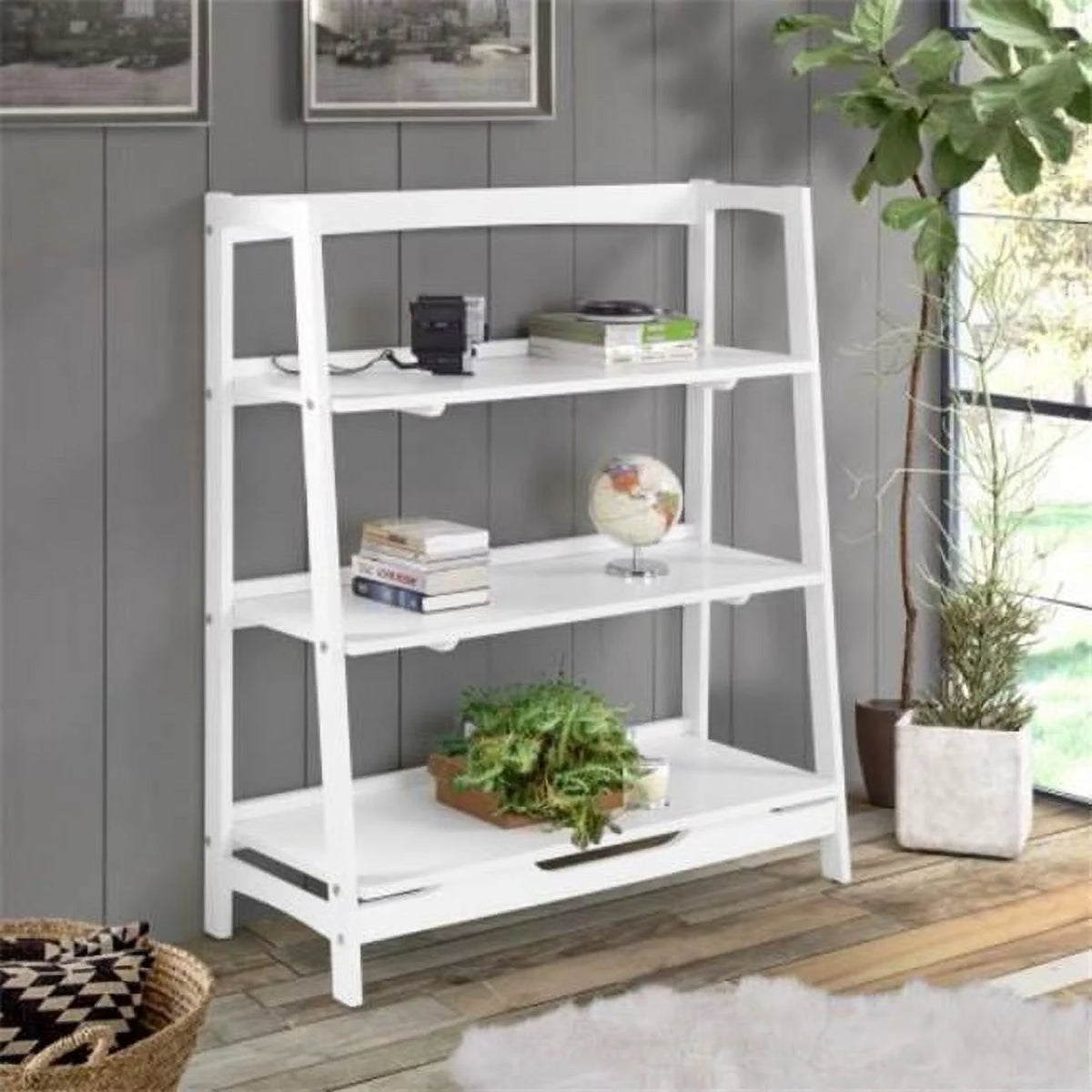 Mid Century White Shelving Unit C383605