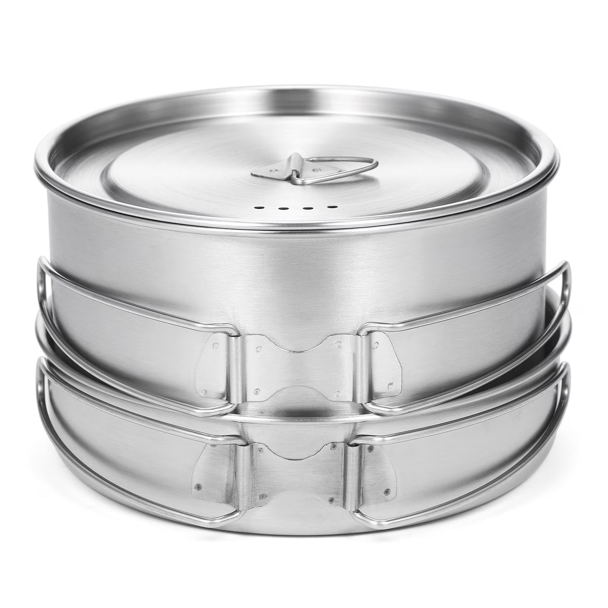 2pcs Stainless Steel Camping Cookware Set with Mesh Carry Bag B58496