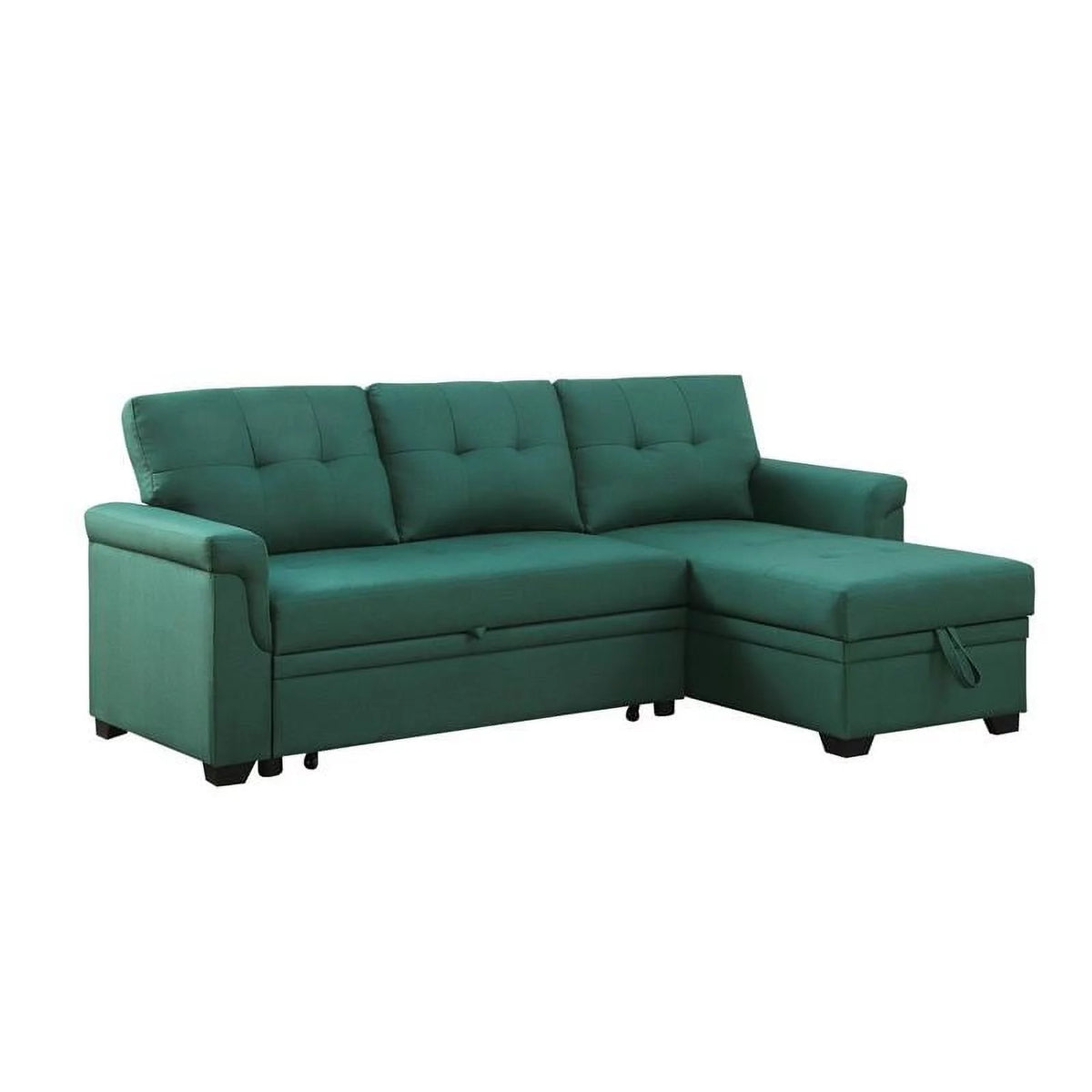 Green Linen Reversible Sleeper Sectional Sofa with Storage Chaise V254851